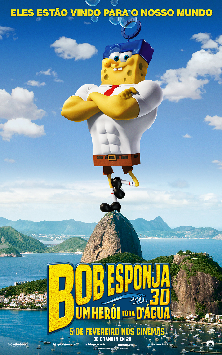Bob Esponja posa no Pão de Açúcar em cartaz de novo filme