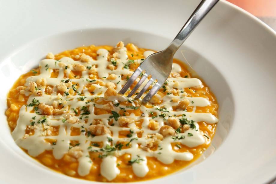 Risotto de abóbora, gorgonzola e nozes: novidade do chef Michele Petenzi Risotto de abóbora, gorgonzola e nozes: novidade do chef Michele Petenzi
