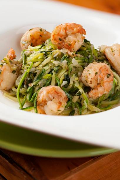 Macarrão de abobrinha com camarão Macarrão de abobrinha com camarão