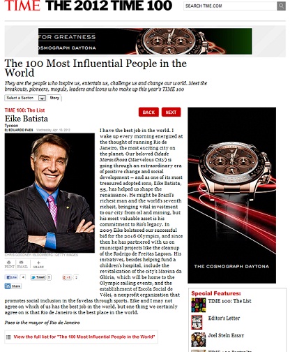 Eike Batista entra na lista dos 100 mais influentes da Time