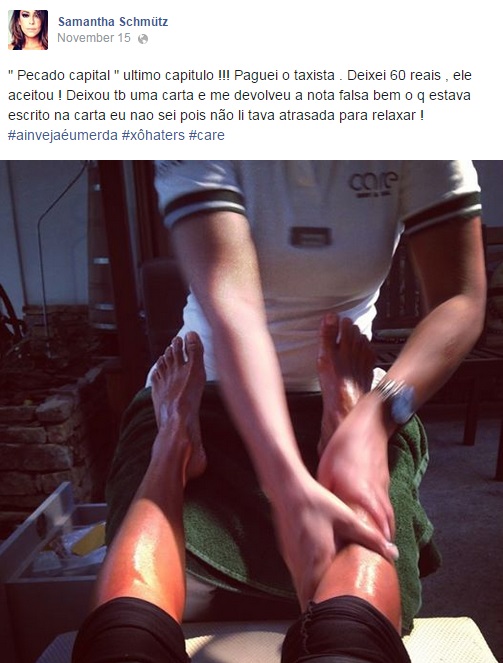 Humorista Samantha Schmütz se desculpa por ter pagado taxi com nota falsa e reembolsa o motorista