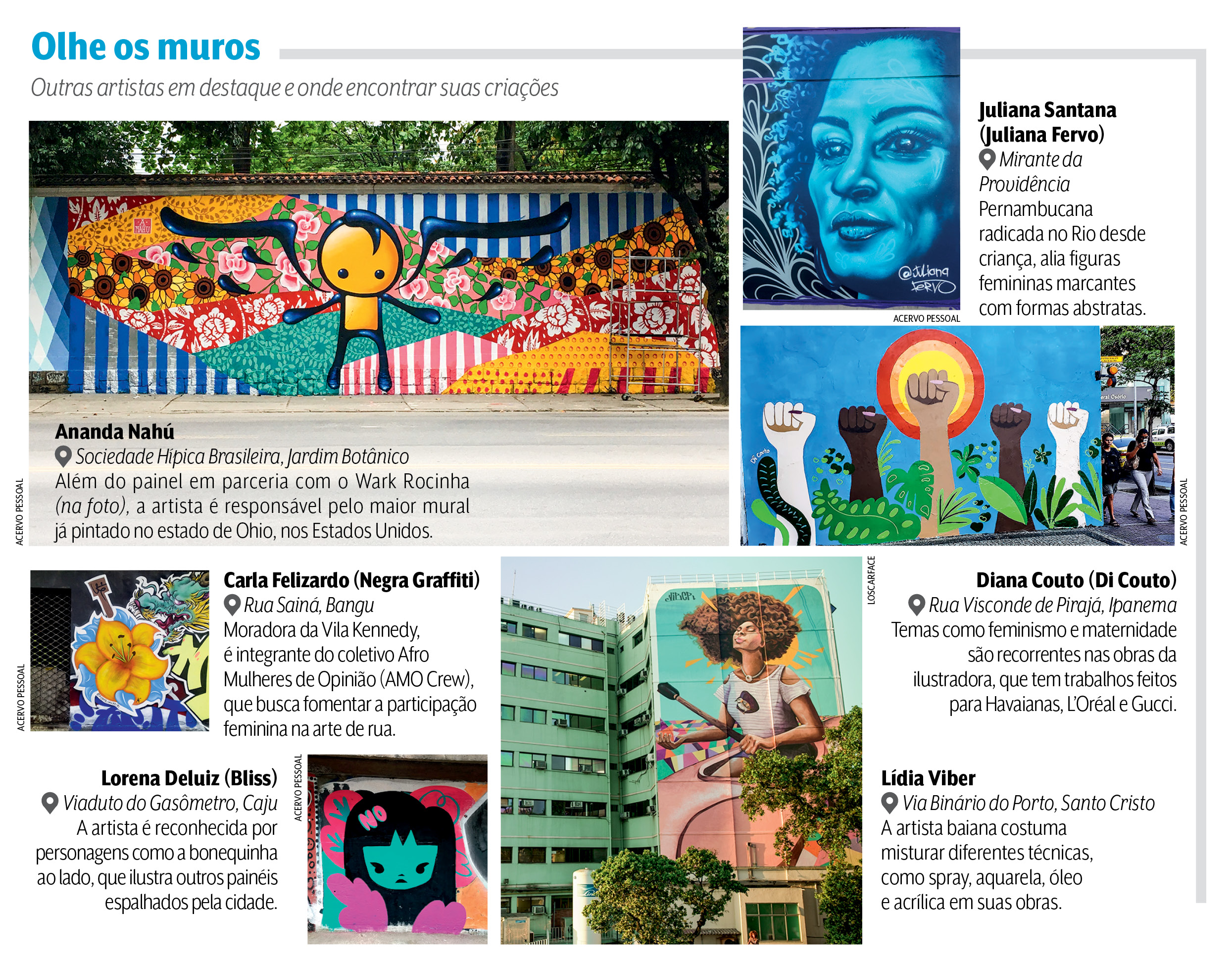 A imagem mostra alguns trabalhos de grafite na cidade