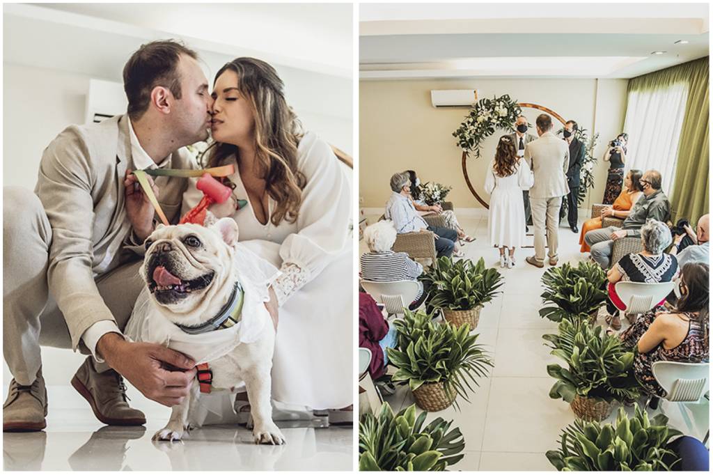 Casamenento-Carol-e-Luiz Enfim, casados: no salão de festas do prédio, Carolina e Felipe entraram com a mascote Matilda como daminha -