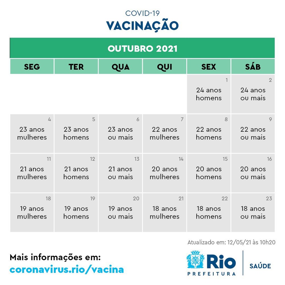 outubro Calendário de imunização em outubro