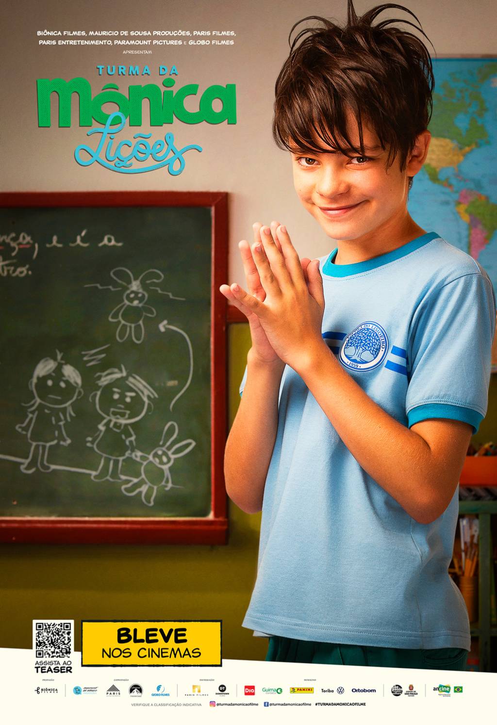 LICOES_teaser_CEBOLINHA_M Cartaz do filme Turma da Mônica - Lições traz o personagem Cebolinha na sala de aula