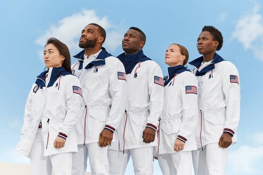 Uniforme do Time EUA, mais uma vez criados pela Ralph Lauren, com estilo astronauta marinheiro