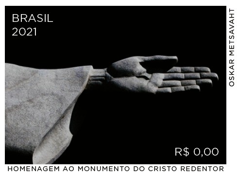 Selo dos Correios mostra foto do braço do Cristo Redentor
