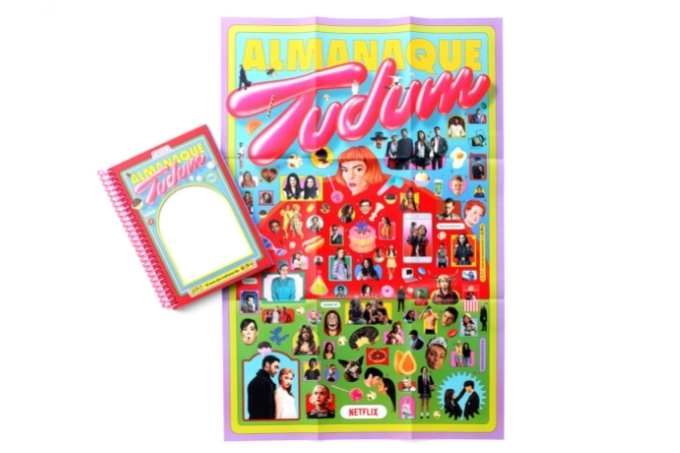 Poster colorido do Almanque Tudum traz imagens de artistas