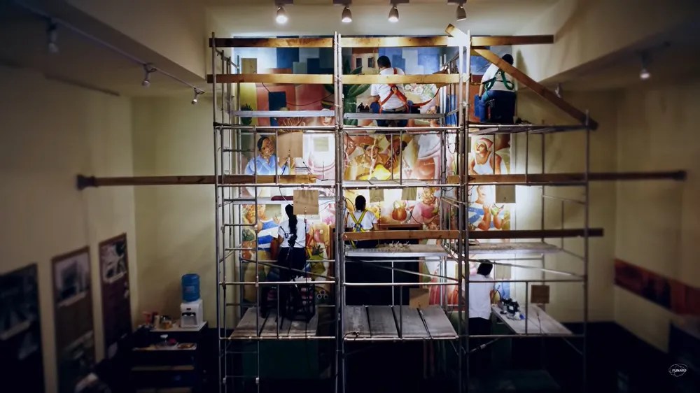 O trabalho de restauração dos painéis de Di Cavalcanti, pintados em 1930