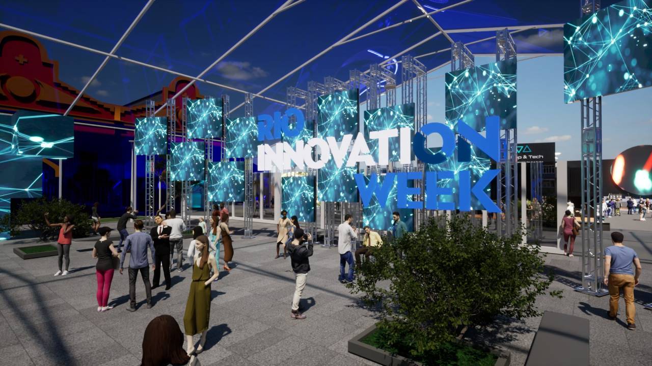 Foto simula letreiro de entrada do evento Rio Innovation Week