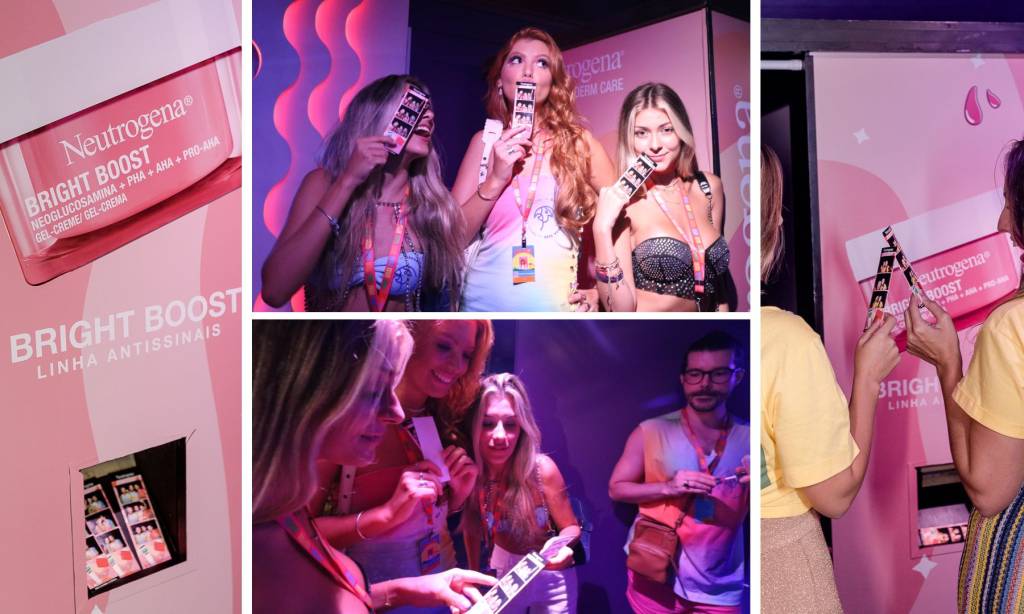 neutogena (1) Montagem de fotos mostra pessoas posando em cabine de fotos