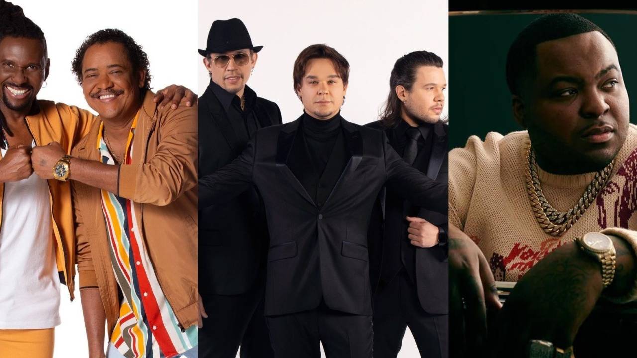 Montagem mostra fotos de É O Tchan, KLB e Sean Kingston