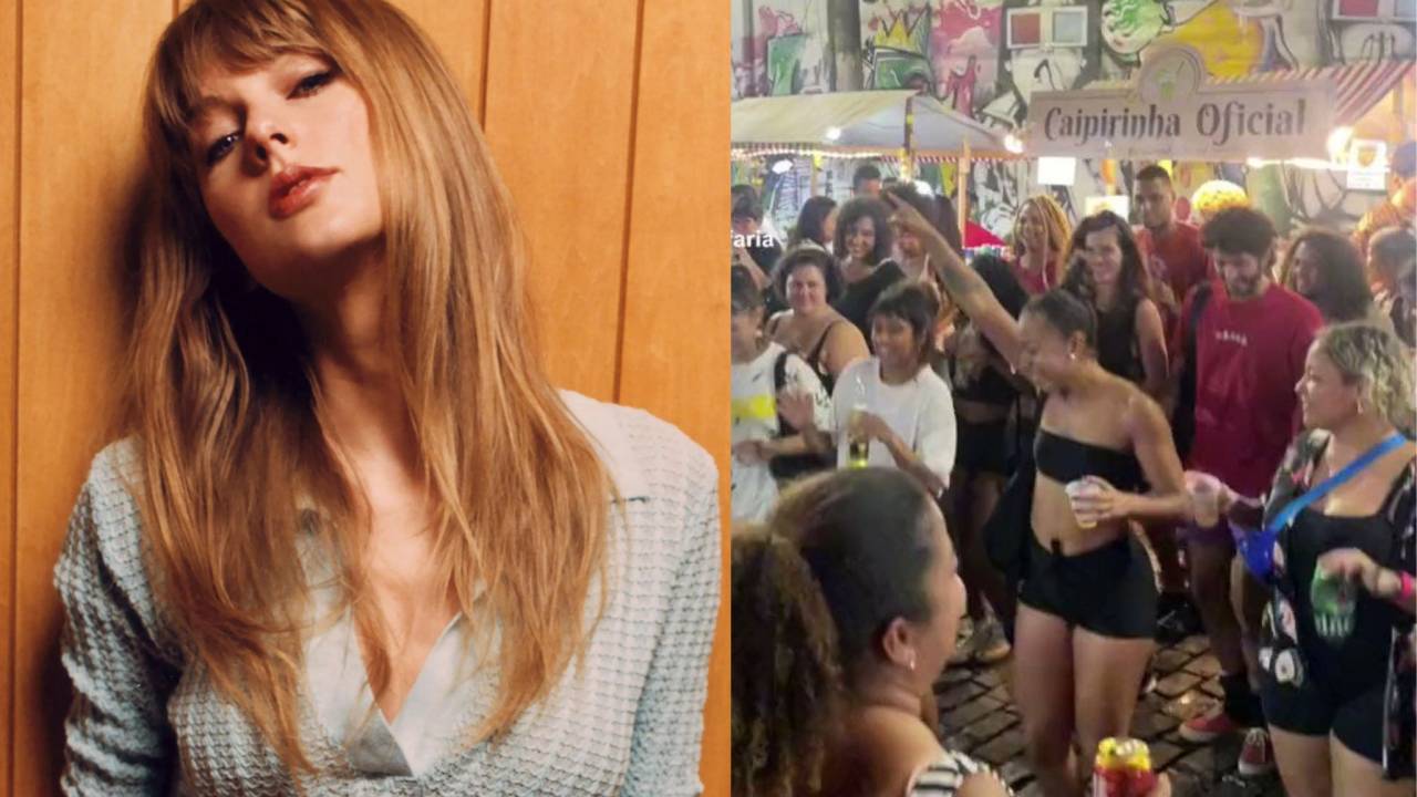 Foto mostra Taylow Swift e fãs fazendo passinho