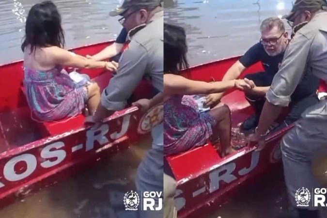 Mulher dá à luz em enchente, e bebê é socorrido de barco na Baixada