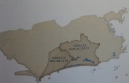 Mapa indicando a divisão da Barra da Tijuca no início do período colonial