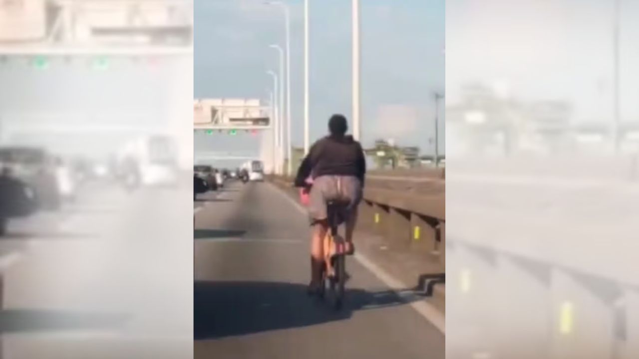 Só no RJ! Mulher atravessa a Ponte Rio-Niterói de bicicleta; veja o vídeo