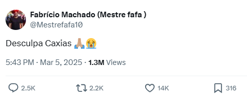 Mestre Fafá pediu desculpas