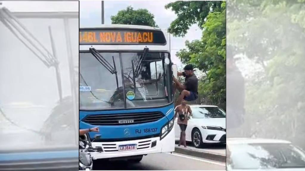 Vídeo: homem invade ônibus pela janela, assume a direção e é preso