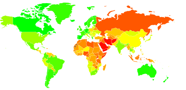 Mapa dos melhores países do mundo para o turismo LGBTQIA+
