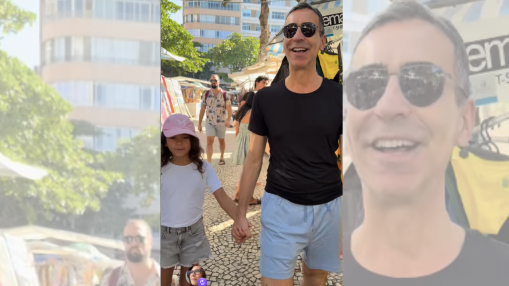 César Tralli compartilha nas redes passeio com filha em Ipanema